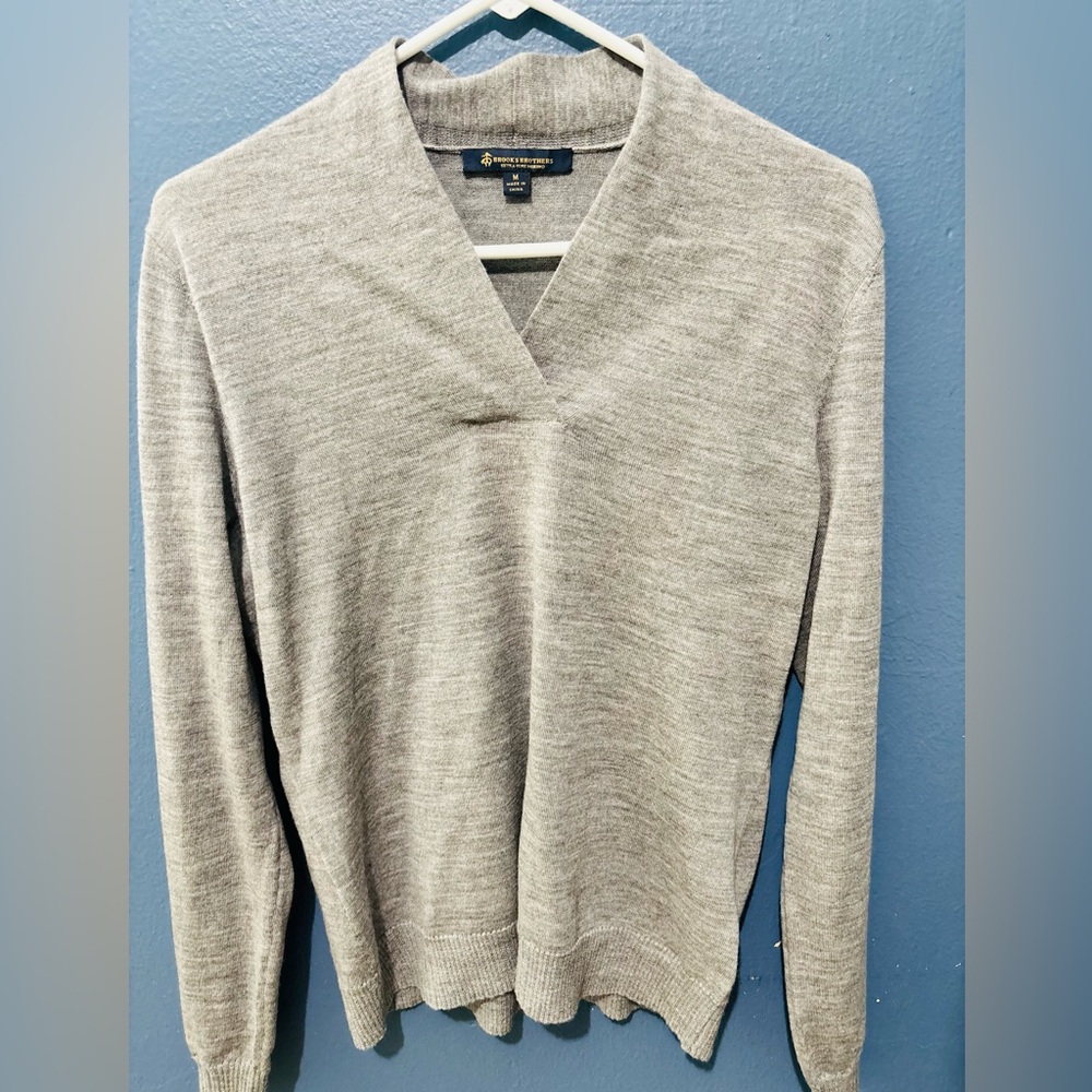 Brooks Brothers Light Gray V-Neck Sweater